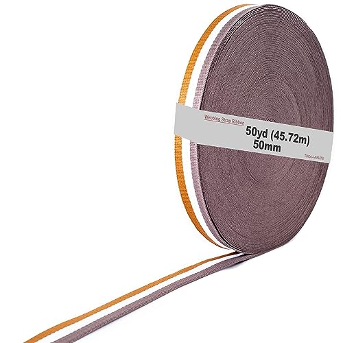 46 Meter x 50mm Polyester - 1,3mm Stark - Mehrfarbiges Gurtband aus Polyester - 46 Meter (50YD) Länge und 50 mm Breite, Braun/Weiß/Grau, TKB5074 brownwhitegrey von TUKA-i-AKUT