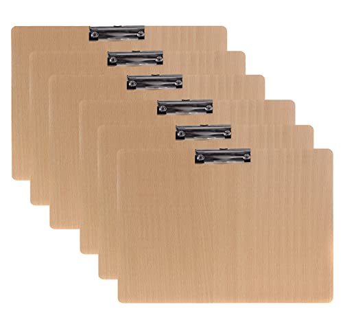 6er Klemmbrett A3 Quer aus Hartholz extra dick 4mm, mit Aufhängeose, Gummierter Metalklemme, Skizzenblock Schreibbrett Clipboard, Qualität Holz Faserplatte, Zwischenablage Schreibblock TKD8009-A3-6X von TUKA-i-AKUT