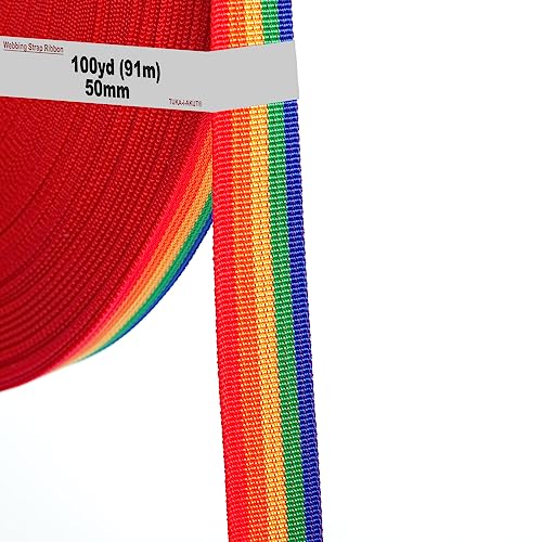 TUKA-i-AKUT 91 Meter x 50mm PP Gurtband - 1,1mm Stark - Regenbogen Gurtband aus Polypropylen - 91 Meter (100YD) Länge und 50 mm Breite, 5 Farben, TKB5073 von TUKA-i-AKUT