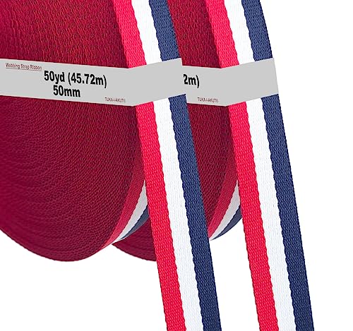 91 Meter x 50mm Polyester - 1,3mm Stark - Mehrfarbiges Gurtband aus Polyester - 91 Meter (100YD=2x50YD) Länge und 50 mm Breite, Rot/Weiß/Blau, TKB5074 redwhiteblue von TUKA-i-AKUT