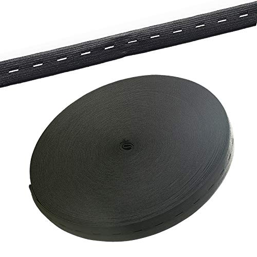 TUKA [30m x 20mm] Gummiband mit Knopfloch, Flaches Nähband Elastisches Band für Nähen/Umstandsmode/Haushalt/DIY/Handwerk/Kundenspezifische Kleidung, Schwarz, TKB5091 Black von TUKA-i-AKUT