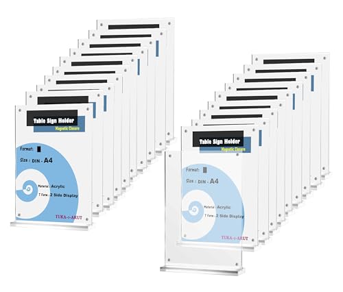 TUKA-i-AKUT 20x A4 Hoch Tischaufsteller Acryl Transparent mit Magnetverschluß, Doppelseitig Display Prospekthalter Flyer Aufsteller Tisch Werbeaufsteller, Glasklar T-Ständer TKD8241-A4-H-20x von TUKA-i-AKUT