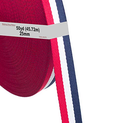 TUKA-i-AKUT 46 Meter x 25mm Polyester - 1,3mm Stark - Mehrfarbiges Gurtband aus Polyester - 46 Meter (50YD) Länge und 25 mm Breite, Rot/Weiß/Blau, TKB5074 redwhiteblue von TUKA-i-AKUT