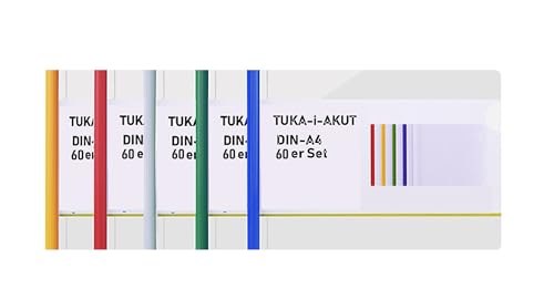 TUKA-i-AKUT 60st. A4 Sliding Bar Binder, PP Transparent Schiebebinder Berichte Umschlag, Abdeckungen Grip Binding Bars Dokumente Klassifizierung, 60er Set, Schiebe Bar in 5 Farben, TKD8041-A4-W-bunt von TUKA-i-AKUT