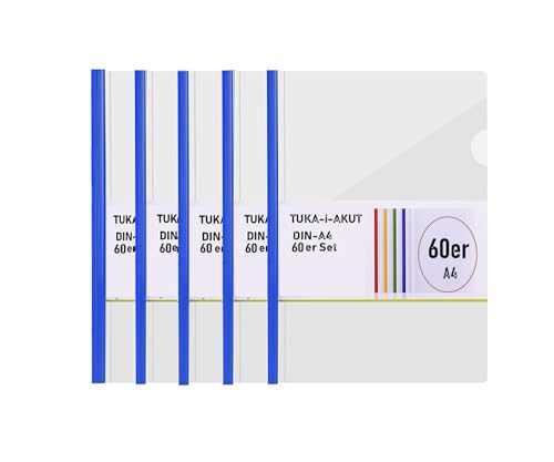 TUKA-i-AKUT 60st. A4 Sliding Bar Binder, PP Transparent Schiebebinder Berichte Umschlag, Dokumente Abdeckungen Grip Binding Bars für Klassifizierung, 60er Set, Schiebe Bar in Blau, TKD8040-blue-60x von TUKA-i-AKUT