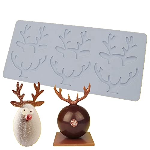 Weihnachtsbaum-Spitzenmatte Schneeflocke Elch Geweih Form Sugarcraft Xmas Geburtstag Party DIY Kuchen Dekorieren Werkzeuge Impression Schokolade Zucker Backform (Elch Geweih I 27,1 x 12,6 x 0,4 cm) von TUKE