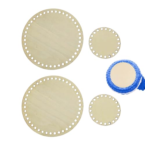 TUKEVA 4 Stück Holzkorbbasis zum Häkeln 10/20cm Runde Korbbasis mit Loch, selbstgemachte Korbbasis runde Formen, boden für häkelkörbe, für DIY Webzubehör,Heimtextilien,Kunsthandwerk (10/20cm, Rund) von TUKEVA