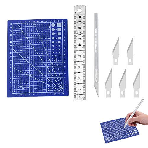 Schneidematte Set, Selbstheilende Schneidematte, A5 Schneidematte, Drehbare Schneidematte, Selbstheilende Nähmatte, mit Bastelmesser und Stahllineal für Basteln Zeichenunterlage Bastelskalpell von TUKNN