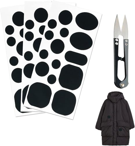 Selbstklebende Reparaturflicken für Daunenjacken,Nylon Reparatur Flicken,Daunenjacke Reparaturflicken,Daunenjacke Patches Reparatur,Wasserdichtes Selbstklebend Stoff,3 Blatt,mit Schere (Schwarz) von TUKNN