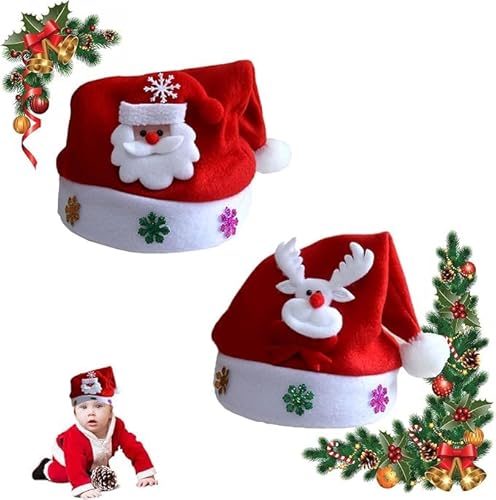 TUKNN Weihnachtsmütze Nikolausmütze, Weihnachtsmütze Kinder, Weihnachtsmann Mütze, Santa Hat, Nikolausmütze, Weihnachtsfeier Rot Santa Mütze, Weihnachtsdeko Weihnachtsfeier Kostüm Zubehör, 2 Stück von TUKNN