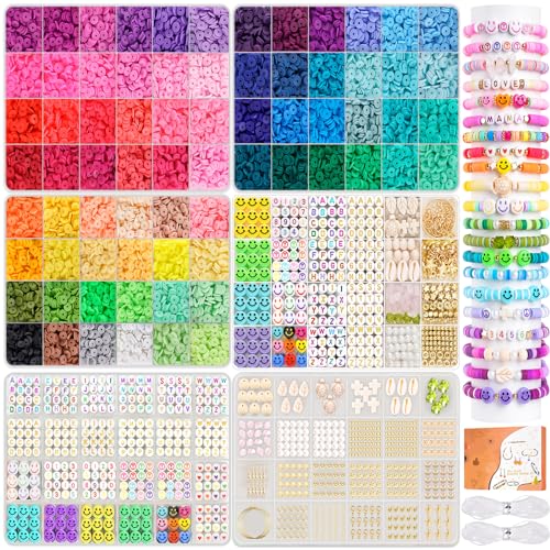 TULADUO 15000 Stück Perlen für Armbänder Selber Machen Set, 72 Farben 6mm Heishi Perlen Set mit Anhänger Charms Kit von TULADUO