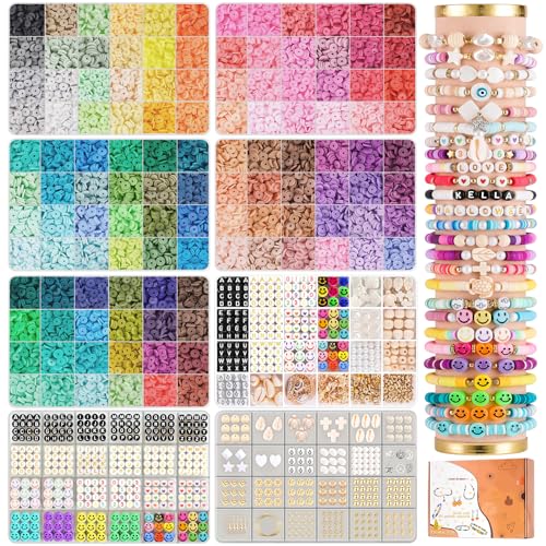 TULADUO 25000 Stück Perlen für Armbänder Selber Machen Set, 120 Farben 6mm Heishi Perlen Set mit Anhänger Charms Kit/de-6tianran von TULADUO