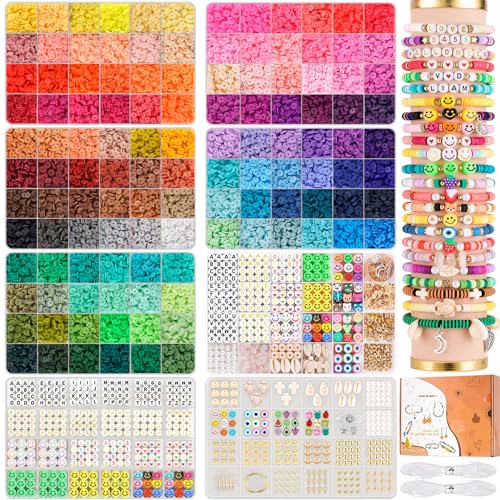25000 Stück Perlen für Armbänder Selber Machen Set, 120 Farben 6mm Heishi Perlen Set mit Anhänger Charms Kit/de-6katong von TULADUO