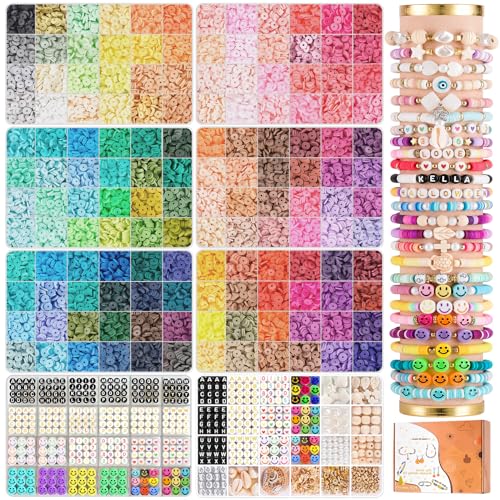 TULADUO 30000 Stück Perlen für Armbänder Selber Machen Set, 144 Farben 6mm Heishi Perlen Set mit 559 Pcs Anhänger Charms Kit/de-7tianran von TULADUO