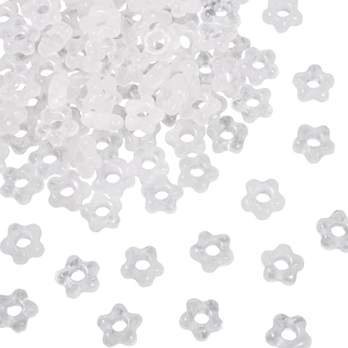 TUMBEELLUWA 10 Stück natürliche Kristallperlen in Blumenform für Schmuckherstellung, 5 mm, klarer Quarz, weißes großes Loch, Perlen für Bastelarbeiten, Makramee-Haarzöpfe von TUMBEELLUWA