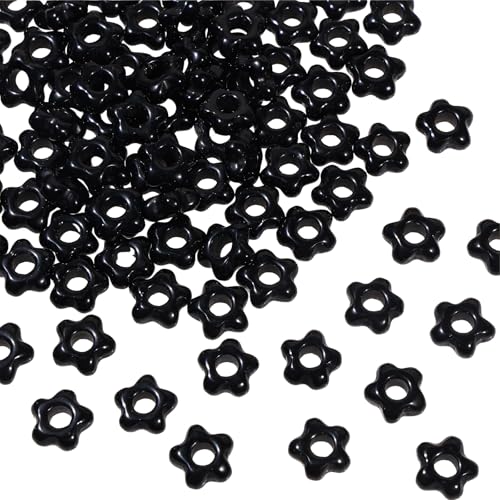 TUMBEELLUWA 10 Stück natürliche Kristallperlen in Blumenform für Schmuckherstellung, 5 mm, schwarzer Obsidian mit großem Loch, Perlen zum Basteln, Makramee-Haarzöpfe von TUMBEELLUWA