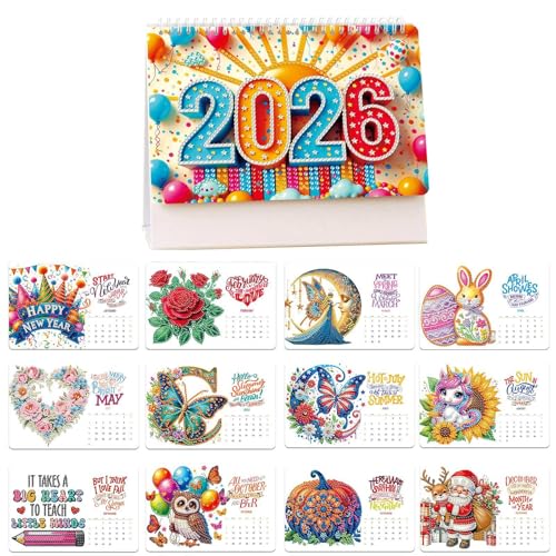 Diamond Art Painting 2026 Tischkalender Ornament - 12 Monate Flip Tischkalender Home Office Stehender Desktop Kalender Planer DIY für Planung Dekoration (Schreibtisch EU) von TUMYBCC