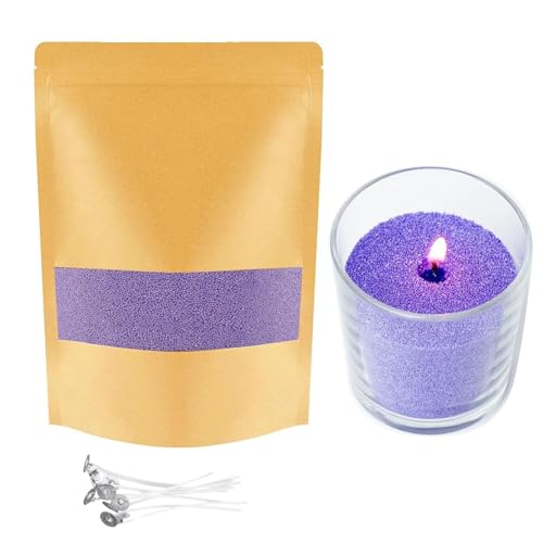 Kerzensand mit Docht - Kerzen Selber Machen Set - 10 Farben Kerzenwachs Granulat mit 5 Dochten – Kerzen Sand Candle Wax Wachsperlen für Granulat (100g lila) von TUMYBCC