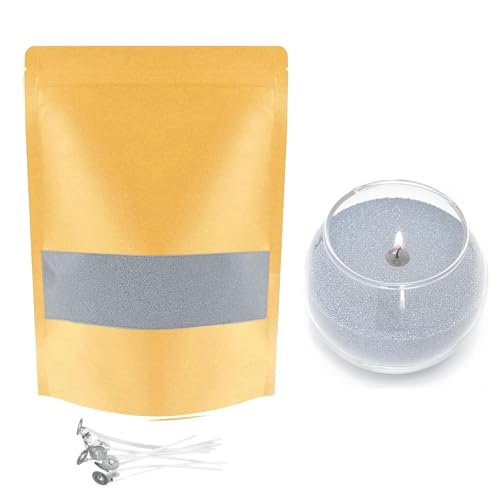 TUMYBCC Kerzensand mit Docht - Kerzen Selber Machen Set - 10 Farben Kerzenwachs Granulat mit 5 Dochten – Kerzen Sand Candle Wax Wachsperlen für Granulat (100g Grau) von TUMYBCC