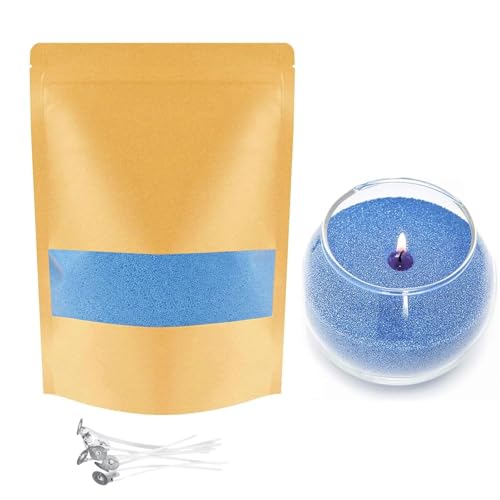 TUMYBCC Kerzensand mit Docht - Kerzen Selber Machen Set - 10 Farben Kerzenwachs Granulat mit 5 Dochten – Kerzen Sand Candle Wax Wachsperlen für Granulat (100g blau) von TUMYBCC