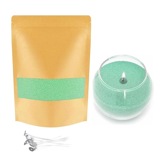 TUMYBCC Kerzensand mit Docht - Kerzen Selber Machen Set - 10 Farben Kerzenwachs Granulat mit 5 Dochten – Kerzen Sand Candle Wax Wachsperlen für Granulat (100g hellgrün) von TUMYBCC