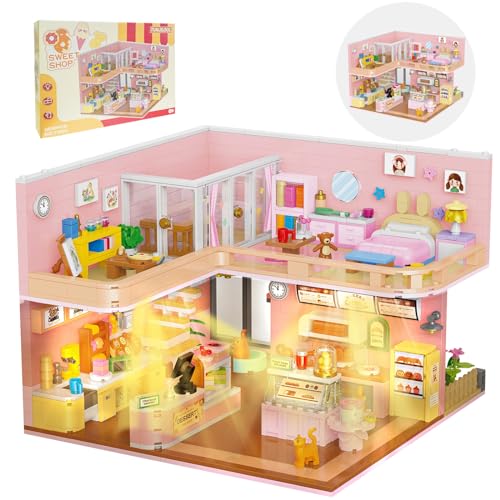 TUNJILOOL Dessert Station Building Blocks 1219pcs Construction Building Set with LED Light, Collectible Display Model Creative Gift for Teens and Adults(Dessert Station) von TUNJILOOL