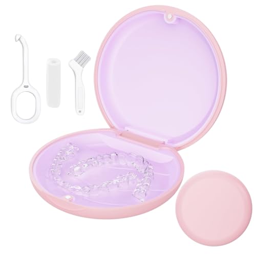 Prothesenkoffer, Prothesenkoffer, Magnetverschluss, tragbare Halterungshülle, Rosa, rutschfestes Design, Prothesenkoffer, hält Halterungen und Zubehör, abnehmbare Mundpflegeprodukte (Rosa) von TUNYINSH