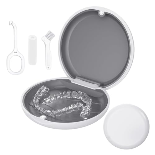 Prothesenkoffer, Prothesenkoffer, Magnetverschluss, tragbare Halterungshülle, Rosa, rutschfestes Design, Prothesenkoffer, hält Halterungen und Zubehör, abnehmbare Mundpflegeprodukte (Weiß) von TUNYINSH