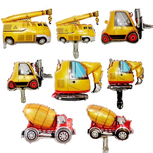 8 Stück Bagger Ballon,XXL Bagger Luftballons,Groß Bagger Folienballon, Traktor Folie Riesenballon Konstruktion Luftballons für Bagger Deko Kindergeburtstag Junge, Baustelle Geburtstag deko (8PCS) von TUONYIS