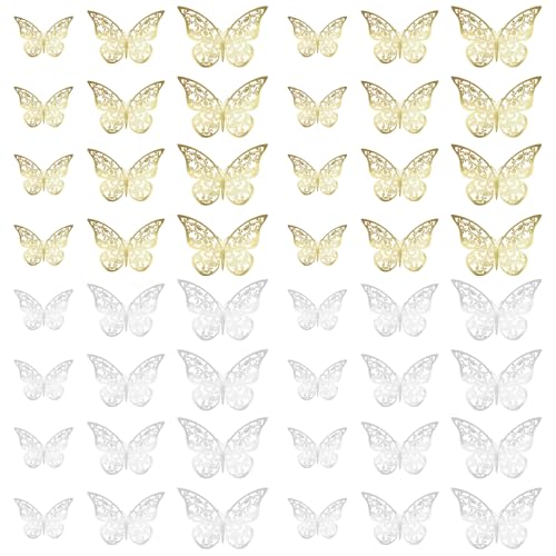 TUONYIS 48 Stück 3D-Schmetterlings-Wandaufkleber,3 Größen,DIY-Aufkleber, Gold-Silber Schmetterlings Wandaufkleber,Abnehmbare Wandaufkleber für Hochzeitsdekorationen Wände Schlafzimmer (48 Stück) TUONYIS 48 Stück 3D-Schmetterlings-Wandaufkleber,3 Größen,DIY-Aufkleber, Gold-Silber Schmetterlings Wandaufkleber,Abnehmbare Wandaufkleber für Hochzeitsdekorationen Wände Schlafzimmer (48 Stück) von TUONYIS