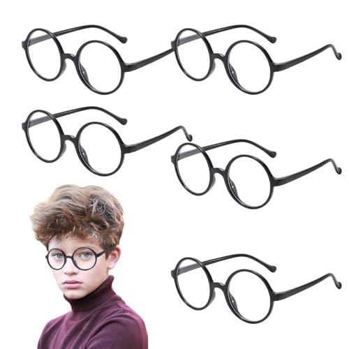 TUONYIS 5 Stücke Retro Runde Brillen, Kinde Nerd Brille, Spielzeugbrille für Halloween, Retro Runde Brillen, Zauberer Brille Gläser, Kostümzubehör für Weihnachten Karneval und Party Cosplay (Schwarz) TUONYIS 5 Stücke Retro Runde Brillen, Kinde Nerd Brille, Spielzeugbrille für Halloween, Retro Runde Brillen, Zauberer Brille Gläser, Kostümzubehör für Weihnachten Karneval und Party Cosplay (Schwarz) von TUONYIS