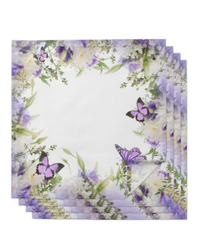 TUOYDJA Servietten,Stoffservietten Lila Blumen Stoff Tisch Servietten Hochzeit Tisch Dekor Geburtstag Party Taschentuch Handtuch Servietten Reusable(30x30cm-01) von TUOYDJA
