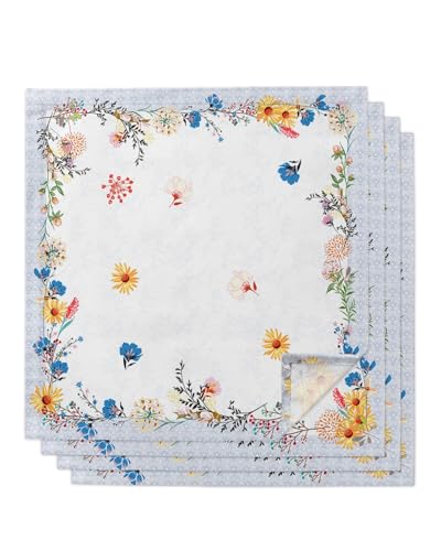 TUOYDJA Servietten,Stoffservietten Lila Blumen Stoff Tisch Servietten Hochzeit Tisch Dekor Geburtstag Party Taschentuch Handtuch Servietten Reusable(30x30cm-02) von TUOYDJA