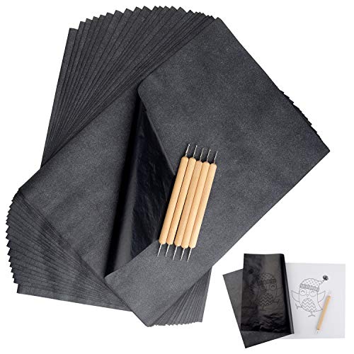 TUPARKA 120 Blatt Carbon Kopierpapier mit Prägestift 5 Stück Schwarz Transferpapier Pauspapier für Holzplotten Schablone Kopierzubehör für Tattoo Schablone von TUPARKA