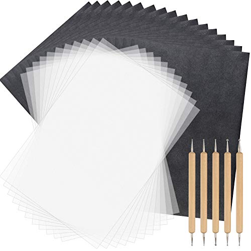 TUPARKA 150 Blatt Kohlepapier und Transparentpapier mit 5 Stück Prägestiften, Stiftwerkzeugen, schwarzes Carbon Transferpapier zum Plotten auf Holz von TUPARKA