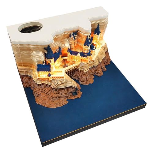 3D-Kunstkalender 2024, Tischkalender 2024 Magic Castle mit Lichtern, 3D-Papier-Bastel-Notizblock, 3D-Magic Castle-Wochenkalender-Notizblock für Schule, Büro und Zuhause von TURAJA