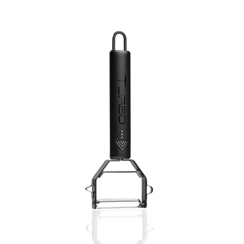TURBO PRODUKTE Sparschäler-Universalschäler Edelstahl für Obst & Gemüse - Vor-und Rückwärts mit Pendelklinge für Links- & Rechtshänder - 3in1 Funktion (Schwarz Matt, Einzeln) von TURBO PRODUKTE