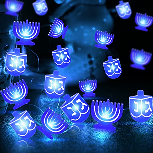 TURNMEON [ Timer Hanukkah Dekoration Menora Dreidel Lichterkette, 30 LEDs, blaue Lichterkette, batteriebetrieben für jüdische Juden, Synagogo, Judentum, Schlafzimmer, Party, Chanukka, Dekor von TURNMEON