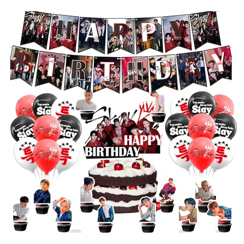 Stray Kids Merch Stray Kids Party Dekorationsset – 2 Wimpelketten 1 Große Einlegekarte 12 Kleine Einlegekarten 18 Ballons, Perfekt für Stray Kids Fans und Kpop Partys Stray Kids Merch Stray Kids Party Dekorationsset – 2 Wimpelketten 1 Große Einlegekarte 12 Kleine Einlegekarten 18 Ballons, Perfekt für Stray Kids Fans und Kpop Partys von TURYYUER