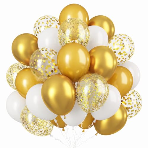 61 Stück Weiß Gold Luftballons 12 Zoll Metallic Gold Pearlescent Gold Pearlescent Weiß Gold Crumb Konfetti Ballons und Bund Für Babydusche Taufe Hochzeit Braut Jahrestag Verlobung Party Dekorationen von TUTUXMA