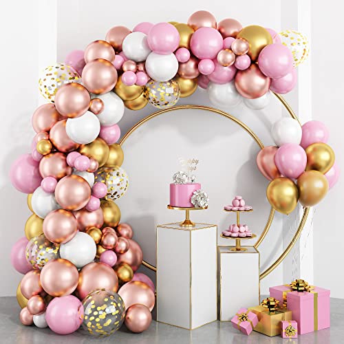 Ballon Girlande Set 113 Stück Rose Gold Rosa Weiß Latex Konfetti Luftballon Girlande Arch Kit Metallic Gold Ballons für Geburtstag Party Hochzeit Jubiläum Dekorationen Party Hintergrund Deko von TUTUXMA