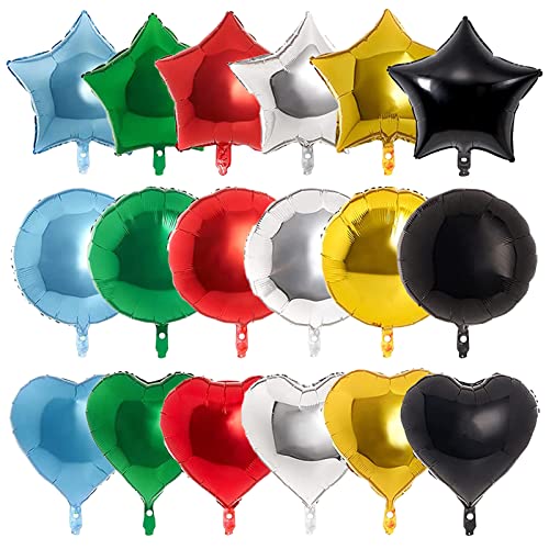 Folienballon 18 Zoll, Groß Bunt Runden Herz Stern Pentagramm Aluminium Folien Ballons Set, 18 Stück Mischfarbe Heliumballon Folienluftballon, Mylar Riesen Folienballon für Geburtstags Party Deko von TUTUXMA