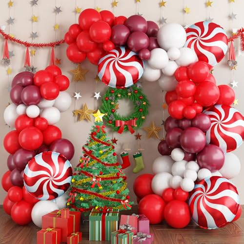 Luftballon Girlande Weihnachten, Rot Grün Weiß Gold Ballons Girlande Kit mit Weihnachtsdruck Ballon Weihnachtsbaum Weihnachts Lebkuchenmann Folienballon, Weihnachten Helium Latexballon Ballonbogen von TUTUXMA