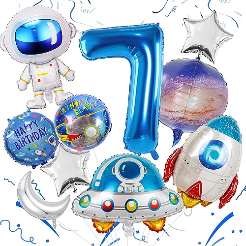 Luftballon Weltraum für Junge 7. Geburtstag Dekoration, 11 Stück Weltraum Astronaut Folienballon, Rakete Raumschiff Ballons mit Sterne Mond Runde Weltraum Ballons für Weltraum Kindergeburtstag Deko von TUTUXMA