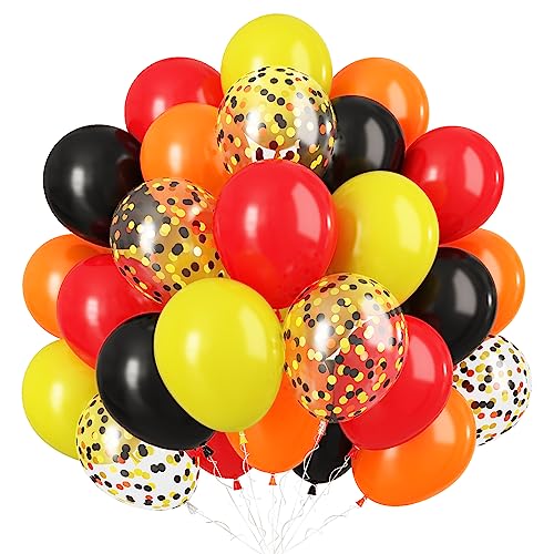 Luftballons Gelb Schwarz Orange Rot, 60 Stück 12 Zoll Rote Orange Schwarze Gelb Latexballon mit Konfetti Ballons, Schwarz Rot Orange Gelb Partyballons für Kinder Jungen Bauparty Geburtstag Dekoration von TUTUXMA