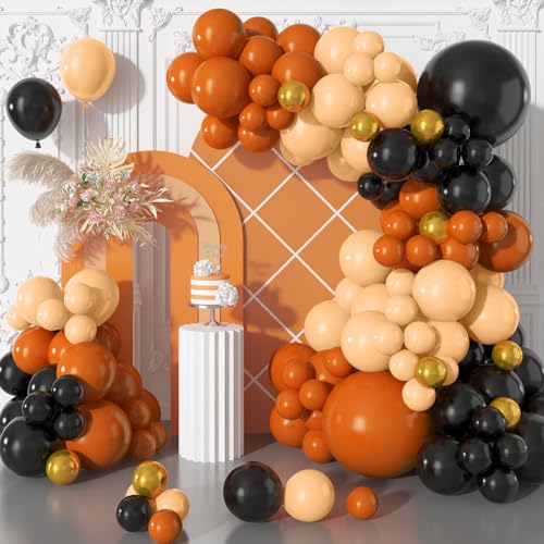 Luftballons Girlande Schwarz Orange, Schwarz Orange Beige Ballons Girlande Set, Schwarz Orange und Aprikose Gold Latex Ballons Partyballons Set für Boho Geburtstag Baby Shower Halloween Party Deko von TUTUXMA