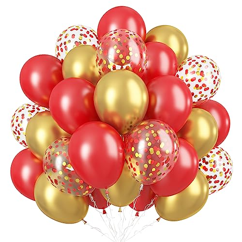 Luftballons Rot Gold, 12 Zoll Rot Gold Helium Latexballon mit Rote Gold Konfetti Luftballons, 50 Stück Preal Rot und Metallic Gold Partyballons für Frau Geburtstagsdeko Hochzeit Party Dekoration von TUTUXMA