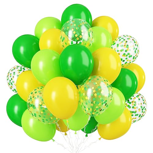 Luftballons Grün, 60pcs 12 Zoll Grün Gelb Helium Latexballon, Dunkelgrün Hell Grün und Gelb Partyballons mit Grün Gelb Konfetti Ballons für Kinder Jungen Dschungel Geburtstags Hawaiianische Deko von TUTUXMA
