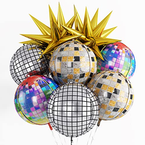 8 Stück 4D Disco Folien Luftballons 22 Zoll bunt Disco Silberfaben Gold Explosion Stern Disco Folienballon für 70 80 90er Jahre Disco Themenparty Geburtstagsparty Vatertag Party Dekoration von TUTUXMA