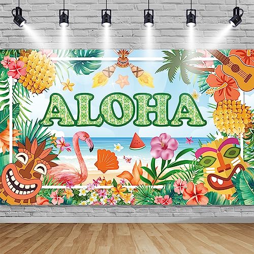 Hawaii Party Deko Banner, Aloha Party Banner, Hawaii Aloha Party Dekoration, Aloha Banner Hintergrund für Sommer Party Deko, Groß Hawaii Party Banner für Luau Tiki Party Beach Party Deko, 185×110cm von TUTUXMA